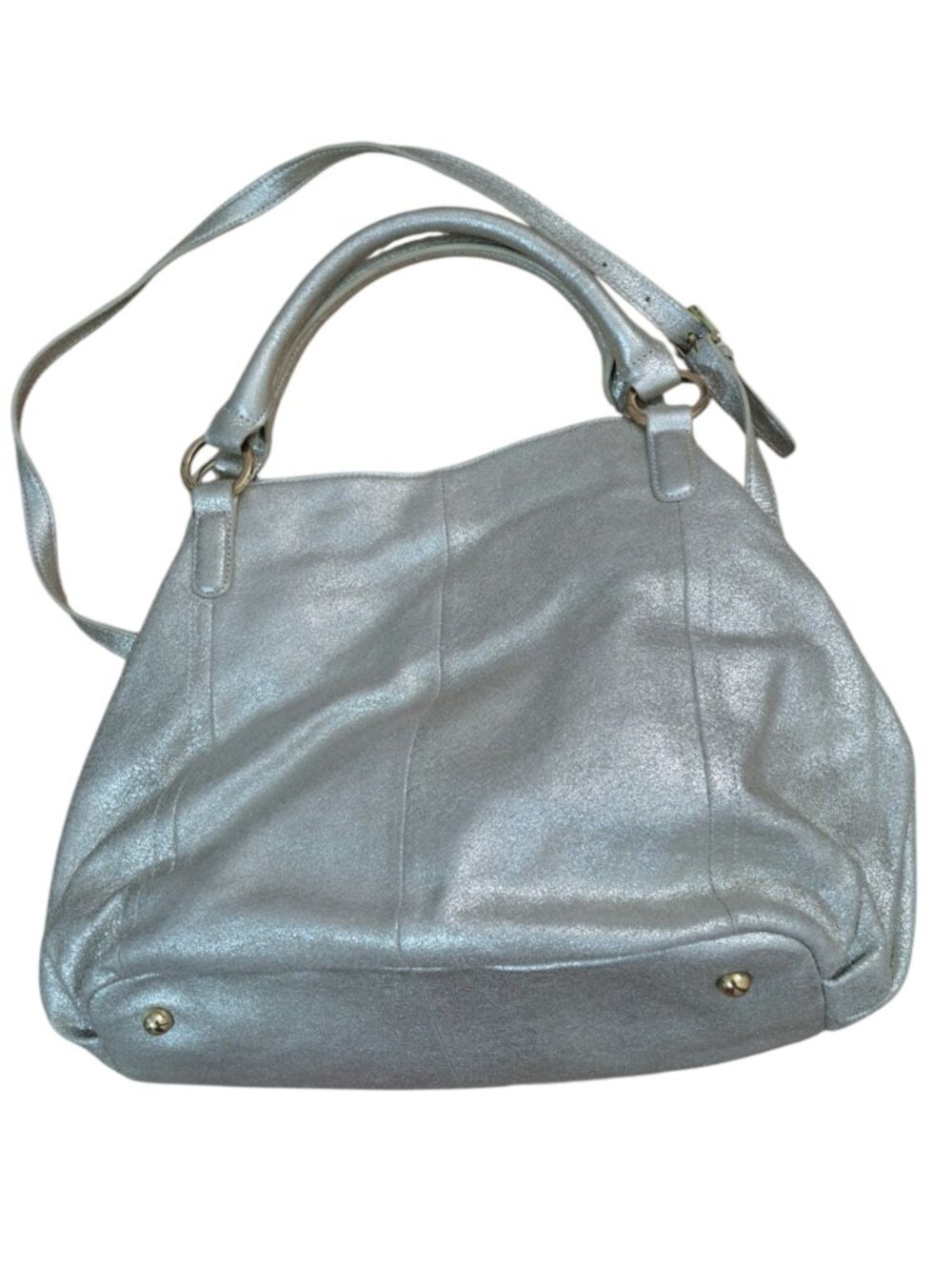 G.I.L.I. Women's Heritage Leather Hobo Tote Shoulder Bag Silver With Strap - Picture 3 of 9